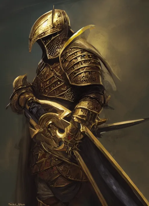 Prompt: a character concept of a skull headed knight with a skull hemet, wearing golden armor, hyper realistic, unreal, craig mullins, alex boyd, lord of the rings, game of thrones, dark souls, artstation, warhammer