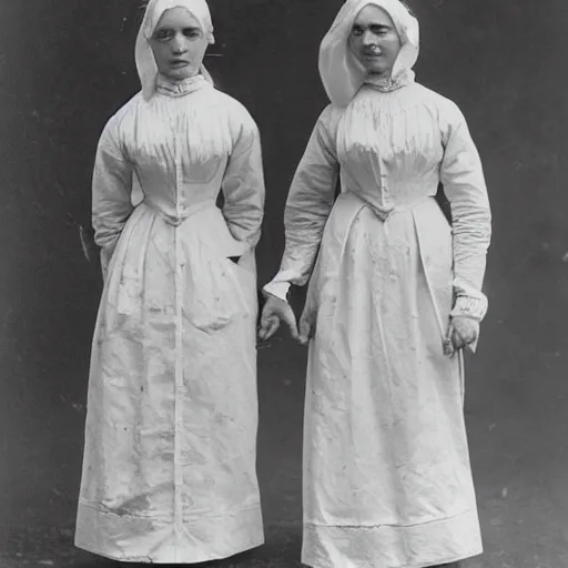 Image similar to victorian maids wearing uniforms made of plastic