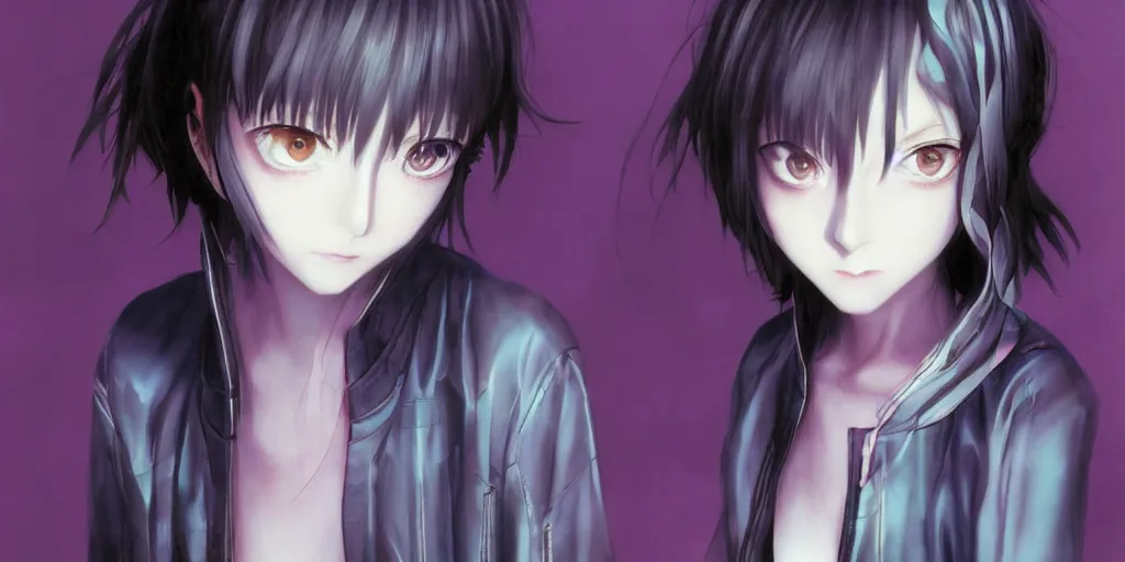 Prompt: serial experiments lain, teen girl, wired landscape, cyberpunk, psychological, photo realistic, volumetric lighting, digital art, anime background, violet color palette, very detailed faces, art by range murata and yasuyuki ueda