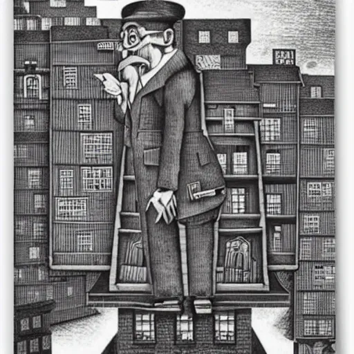 Prompt: the unstable salesman by M.C. Escher