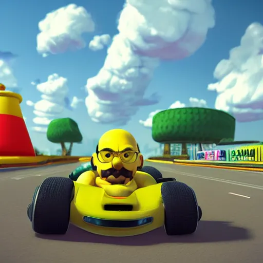 Image similar to breaking bad Mario kart, 3d render, concept design