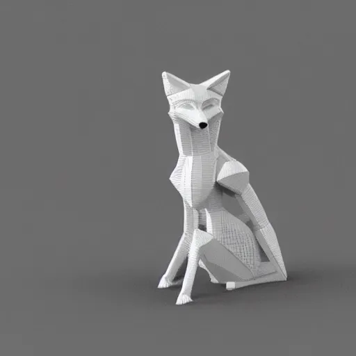 Image similar to a 3 d printed robot that resembles a fox, 3 d render, post processing, cinmatic lightning