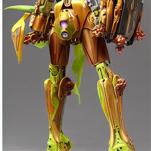 Image similar to futuristic nymphaea themed mecha waterlily upper body, sepals forming helmet, highly detailed, nymphaea, 8 k hd resolution, barbatos mobile suit with floral inlay, bandai box art, star wars, makoto kobayashi, frank gehry, raymond swanland