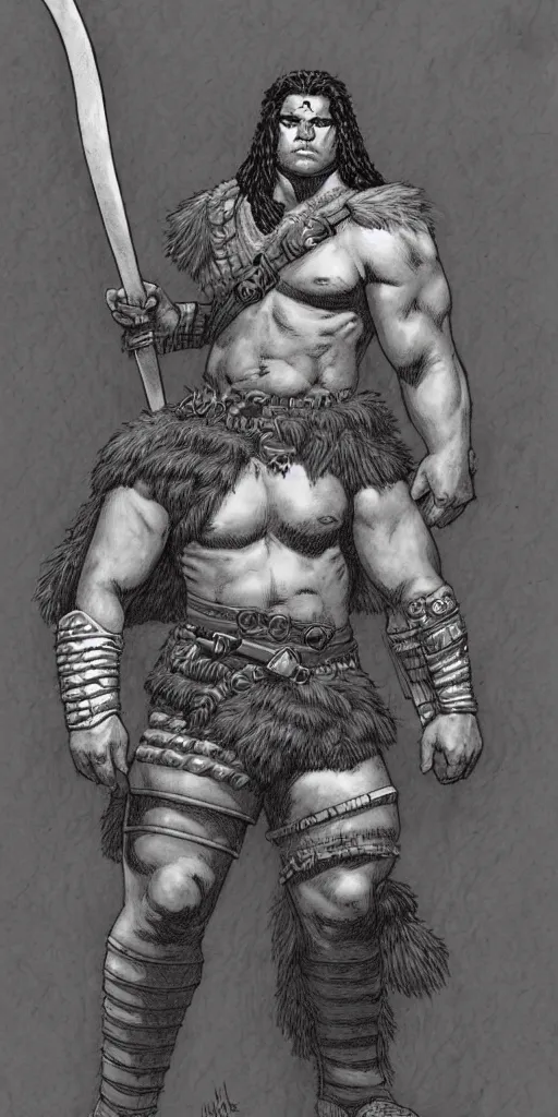 Image similar to a large young barbarian male warrior, d & d, fantasy, portrait, in travis charest style