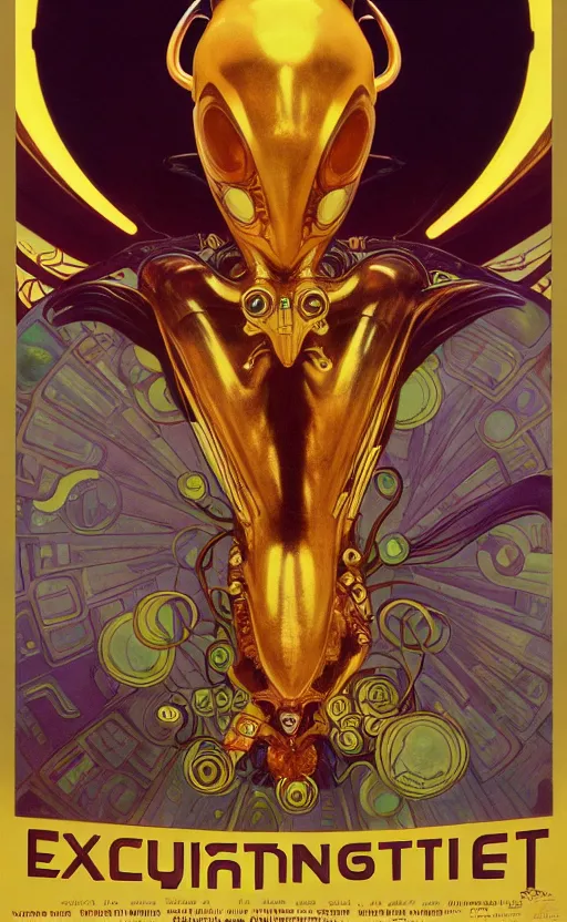 Image similar to exquisite imaginative alien creature poster art, gold, movie art, by lucusfilm, weta studio, alphonso mucha, james jean, frank frazetta, 8 k, denoised