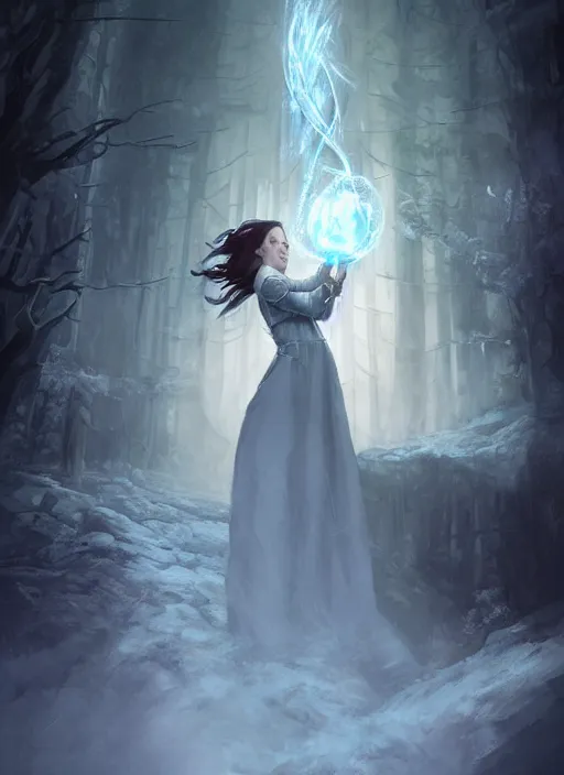 Prompt: a mage casting a frost spell by charlie bowater and john howe and vladimir volegov