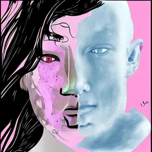 Image similar to half human half milk, digital art,