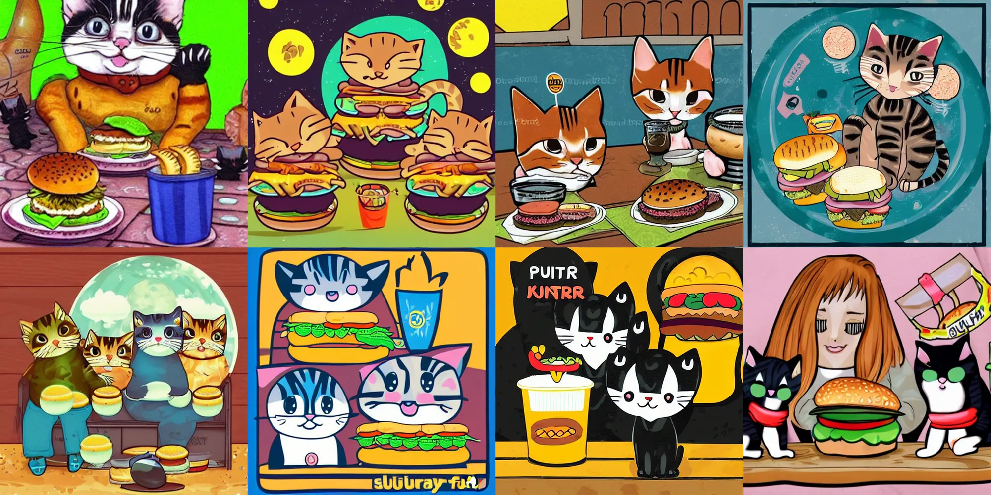 Prompt: cute kittens solarpunk with burgers