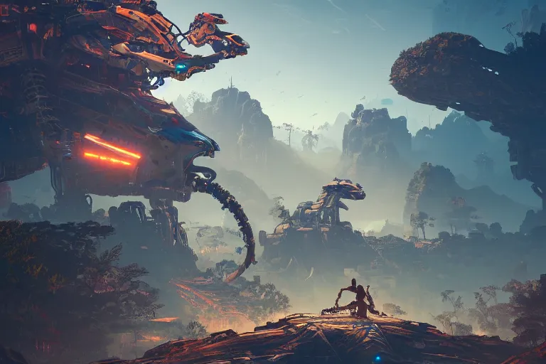 Image similar to slitherfang machine mecanical creature robot of horizon forbidden west horizon zero dawn radiating a glowing aura global illumination ray tracing hdr fanart arstation by ian pesty and alena aenami artworks in 4 k