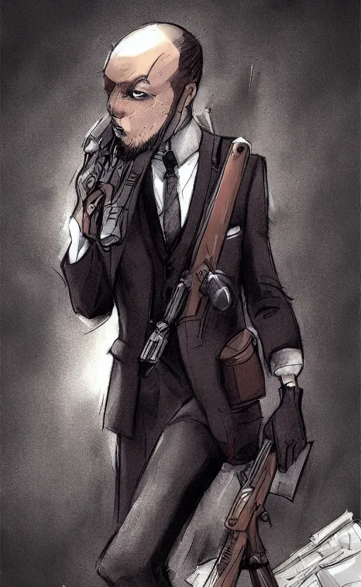 Prompt: rabbit as a hitman, suit and tie, with silenced gun, dynamic lighting, fantasy concept art, trending on art station, stunning visuals, creative, cinematic, ultra detailed, comic strip style