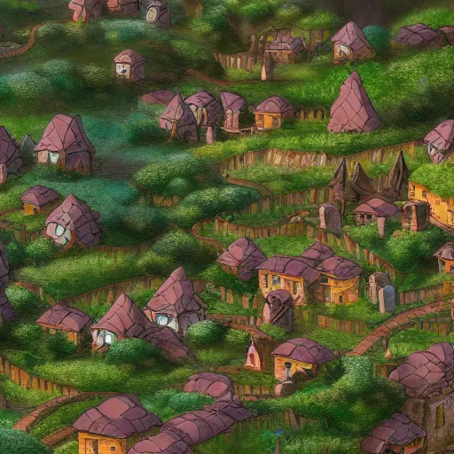 Prompt: a landscape of an elf village, Ghibli, 4k art, trending on art station, 8k, super detailed, ragnarok game style