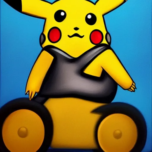 Image similar to pikachu riding motorcycle, nestor canavarro hyperrealist art style, sharp brushstrokes