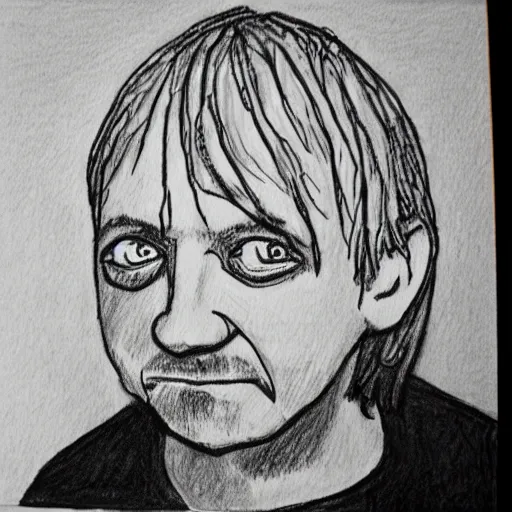 Prompt: mark e smith, children's crayon drawing