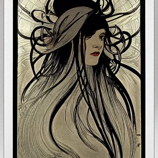 Image similar to eldritch villain by alphonse mucha