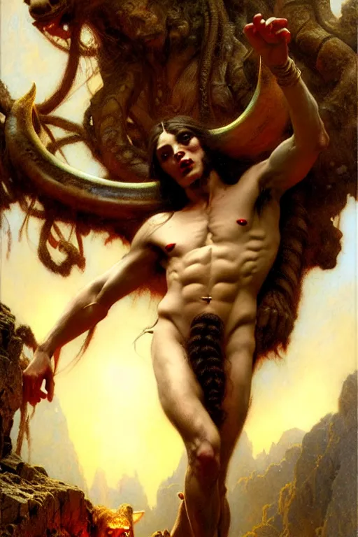 Image similar to satyr by gaston bussiere bayard wu, greg rutkowski, giger, maxim verehin, drew struzan