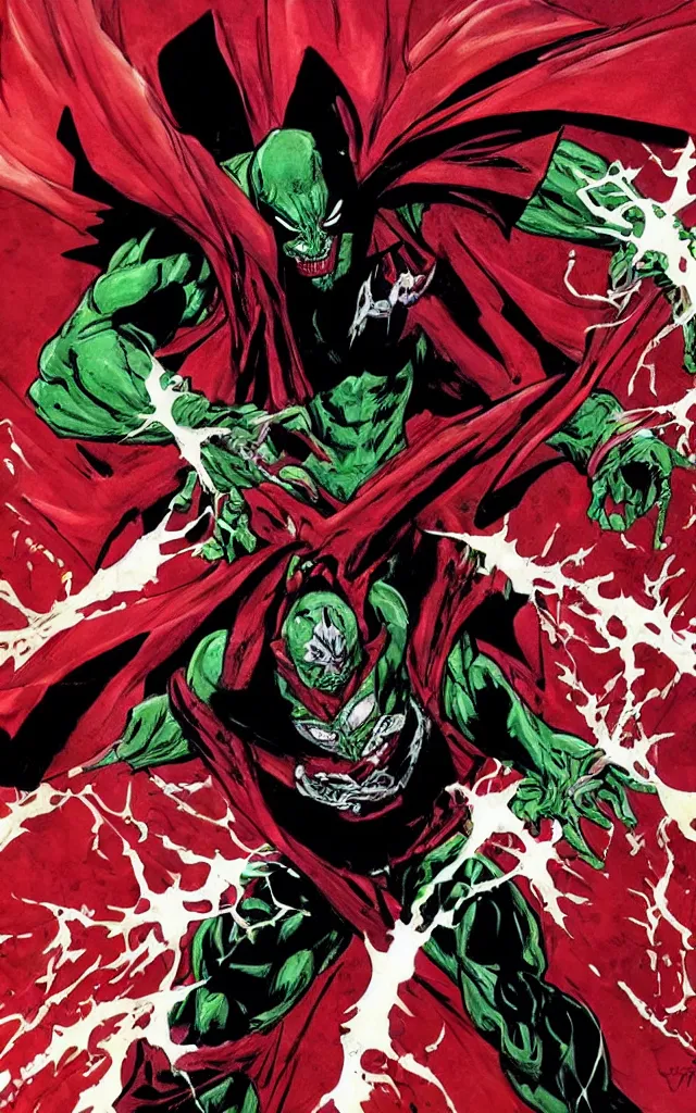 Image similar to spawn from image comics in the style of lee bermejo and todd mcfarlane