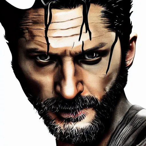 Image similar to Tom Hardy as wolverine in Black Damaged leather suit Digital art 4K quality Photorealism