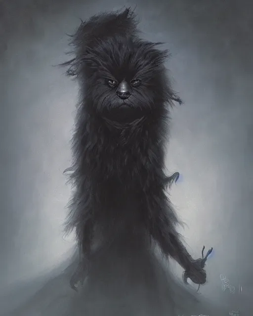 Image similar to a portrait of black furry shadow nightmare monster in a background of deep shadows, illustration, dramatic lighting, soft details, painting oil on canvas, art nouveau, octane render, HDR, 4k, 8k, HD, by Edmund Blair Leighton, Brom, Charlie Bowater, trending on artstation, Tom Bagshaw, faces by otto Schmidt