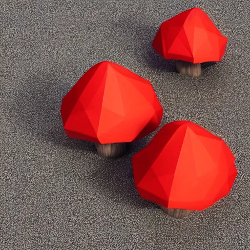 Image similar to Matte 3d low poly icon of a red mushroom, lat lighting, isometric perspective on pure white background, soft shadows, 3d render,