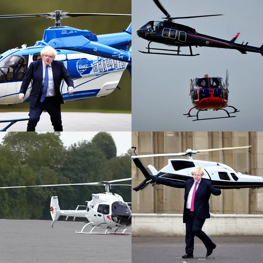 Prompt: boris johnson stealing a helicopter