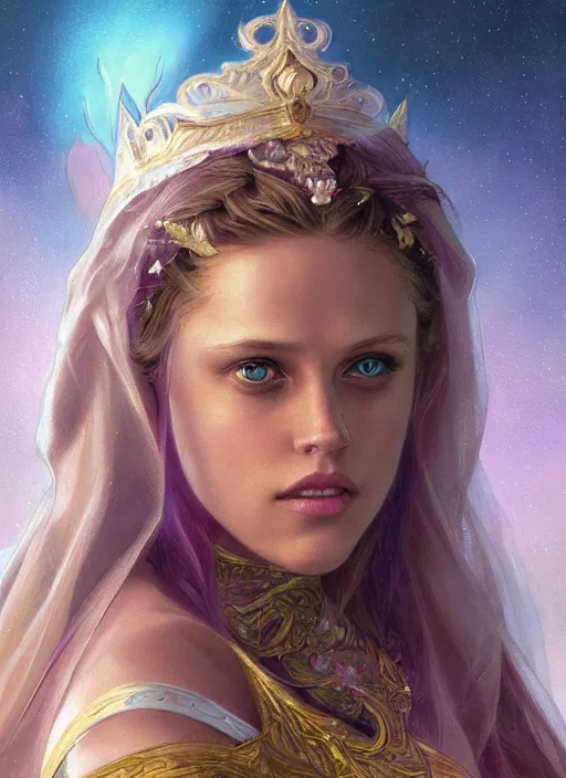 Image similar to beautiful young happy teresa palmer as the aurora princess, closeup, d & d, fantasy, intricate, elegant, highly detailed, digital painting, artstation, concept art, matte, sharp focus, illustration, art by artgerm and greg rutkowski and alphonse mucha