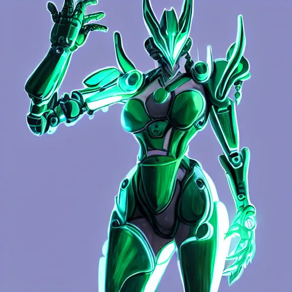 Image similar to extremely detailed giantess shot, close front shot, of a goddess that's a giant beautiful stunning anthropomorphic robot female dragon, standing majestically on a mountain, elegant pose, robot dragon claws, streamlined glowing green armor, detailed sharp metal claws, thick warframe robot legs, long elegant tail, detailed warframe fanart, destiny fanart, high quality digital art, giantess art, furry art, warframe art, Destiny art, furaffinity, DeviantArt, artstation, 8k HD, octane render