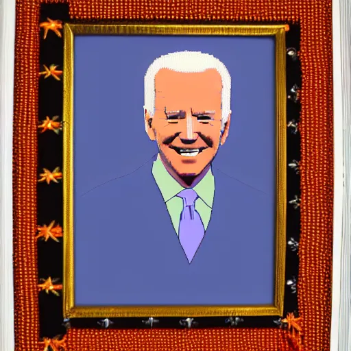 Prompt: A beadwork portrait of Joe Biden