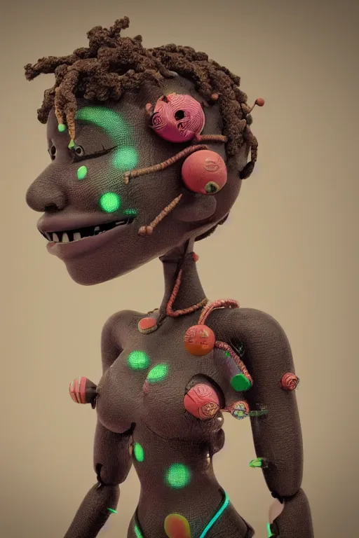 Prompt: a beautiful ancient voodoo doll with futuristic vibes, in the style of an animated 3 d pixar movie, octane render