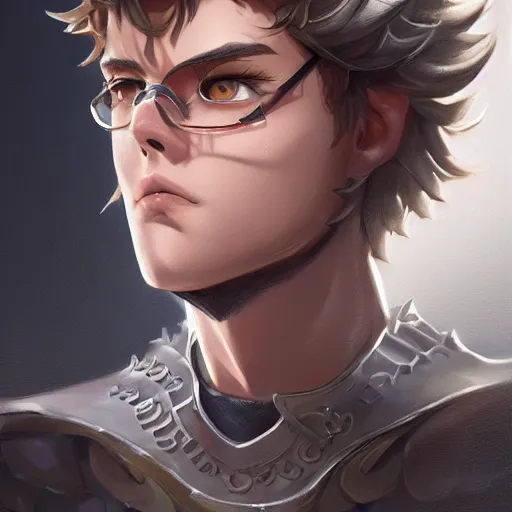 Image similar to blake mitchell, portrait of a male knight, street clothes, lion tatoos, fantasy, face like blake mitchell, blonde shinkai makoto studio ghibli studio key hideaki anno sakimichan stanley artgerm lau rossdraws james jean marc simonetti elegant highly detailed digital painting artstation pixiv