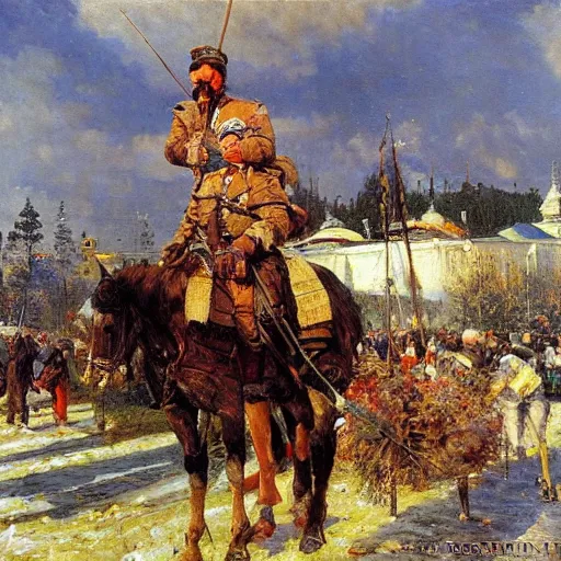 Prompt: painting masterpiece by vasnetsov and surikov, JEAN-VICTOR BERTIN, by Terence Cuneo