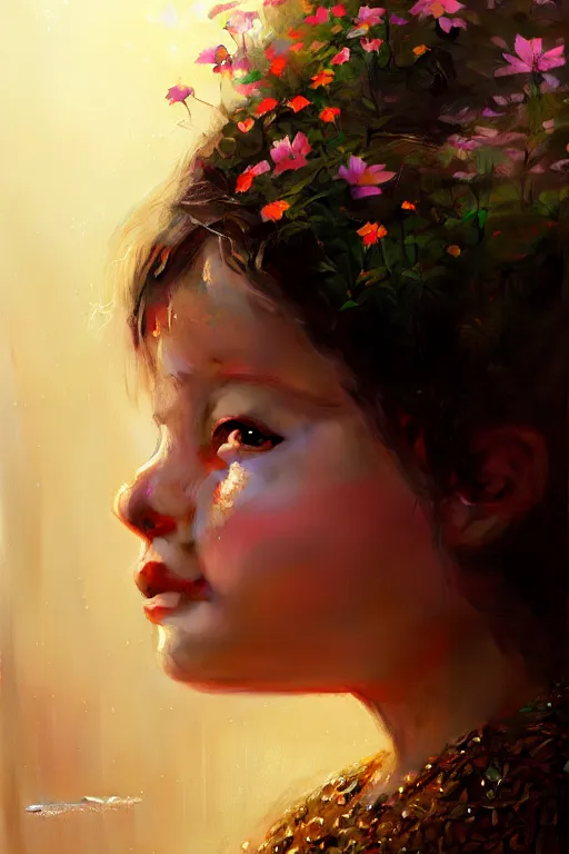 Prompt: babylonian girl, joyful, close-up portrait, intricate, elegant, positive feeling atmosphere, spring flowers bloom, volumetric lighting, scenery, digital painting, highly detailed, artstation, sharp focus, illustration, concept art, ruan jia, steve mccurry