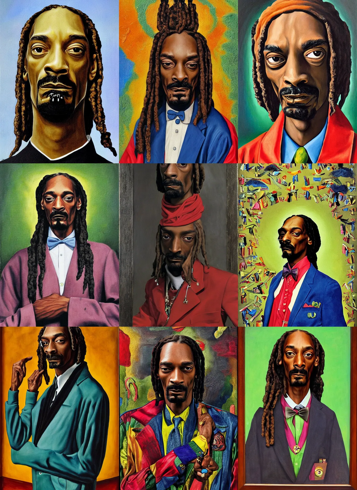 Prompt: a full portrait of snoop dogg, painting by max ernst