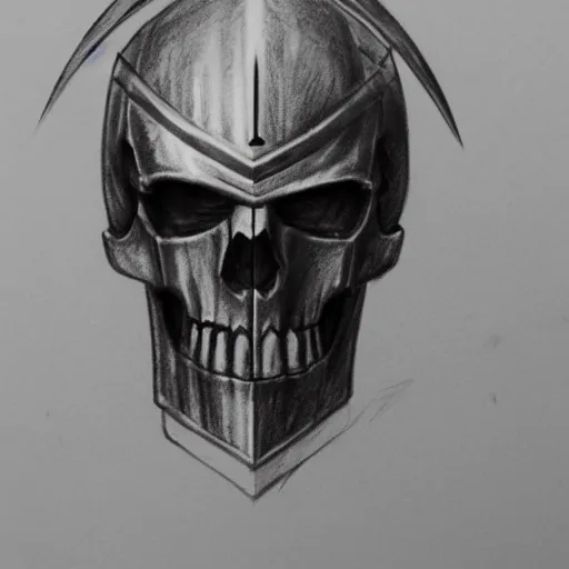 Prompt: pencil sketch of a knight with a skull mask highly detailed