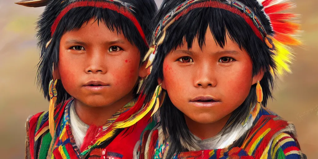 Image similar to beautiful indigenous peruvian inca kid artwork by Jason Zhuang, artstation, high quality, ultra detailed, 4k