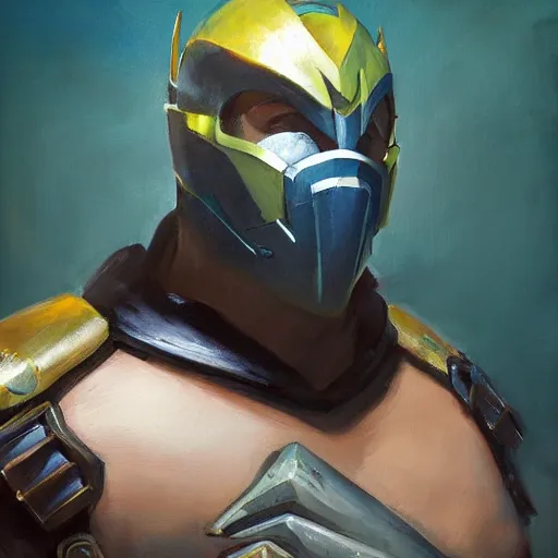 Image similar to greg manchess portrait painting of partially armored jade from mortal kombat wearing a half mask as overwatch character, medium shot, asymmetrical, profile picture, organic painting, sunny day, matte painting, bold shapes, hard edges, street art, trending on artstation, by huang guangjian and gil elvgren and sachin teng