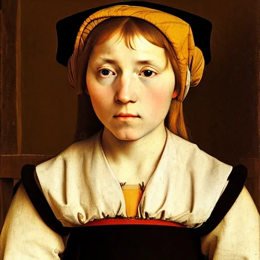 Prompt: study of a peasant girl by hans holbein the younger. hyperrealsim