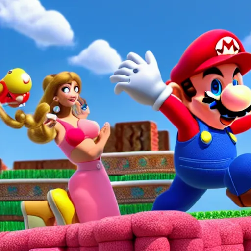 Image similar to super mario and hispanic princess peach spicy latina in pixar animated movie 4k octane render