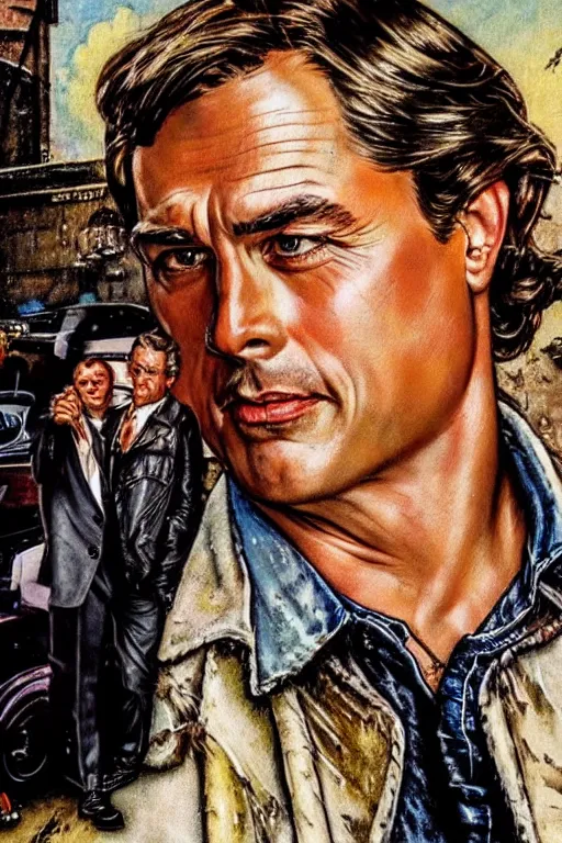 Prompt: Rick Dalton from Once upon a time in Hollywood painted by Norman Rockwell