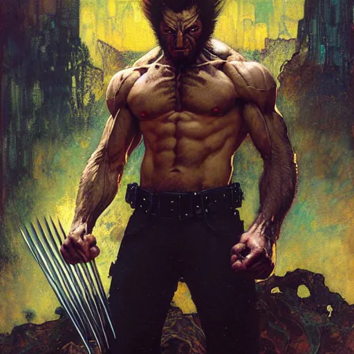 Prompt: portrait of wolverine. shadowrun cyberpunk fantasy highly detailed painting by gaston bussiere craig mullins jc leyendecker gustav klimt artgerm greg rutkowski john berkey, bergey, craig mullins, ruan jia, raymond swanland, jeremy mann, tom lovell, alex malveda