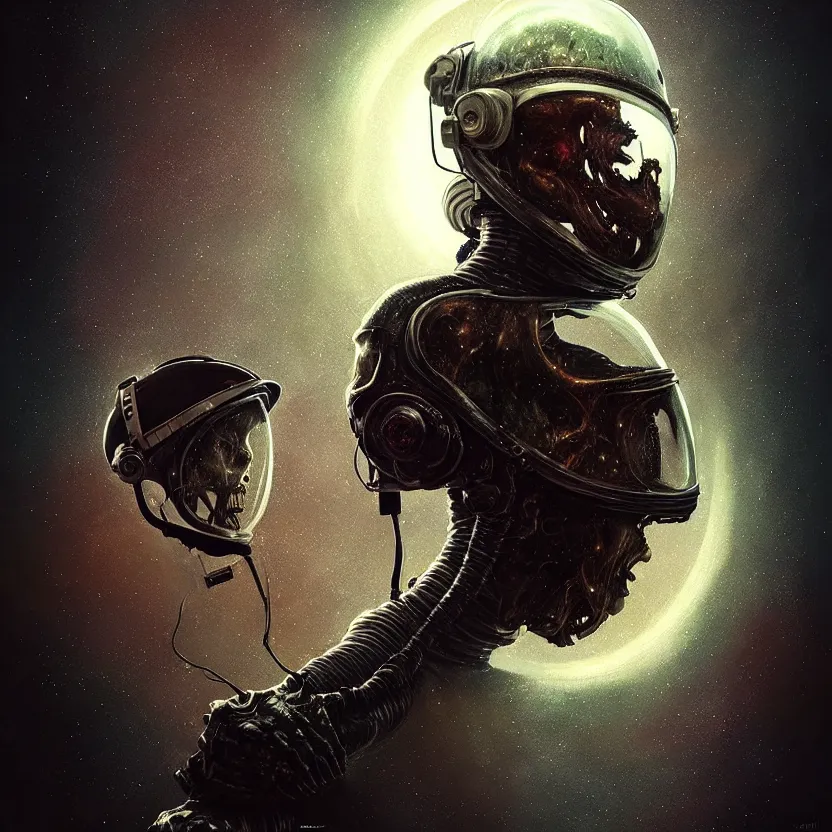 Image similar to epic professional digital art of tormented astronaut in helmet, painted,, terror, leesha hannigan, wayne haag, reyna rochin, ignacio fernandez rios, mark ryden, iris van herpen, best on artstation, best on cgsociety, epic, stunning, gorgeous, much wow, cinematic, masterpiece