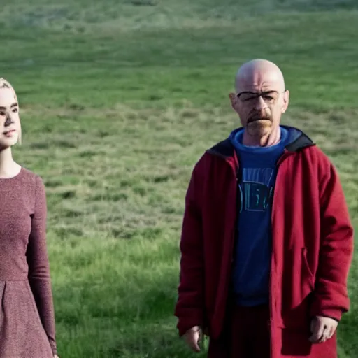 Image similar to kiernan shipka as sabrina spellman with walter white, still from breaking bad