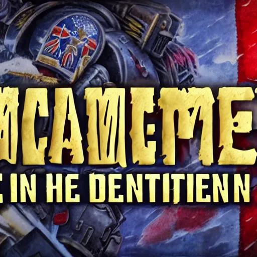 Image similar to anti - communist propaganda banner painting a space marine from warhammer 4 0 k fighting xenos written'defend the imperium'on the top, written'from xeno menace'on the bottom, warhammer 4 0 k, anti - communist banner, hightly detailed, digital art, illustration