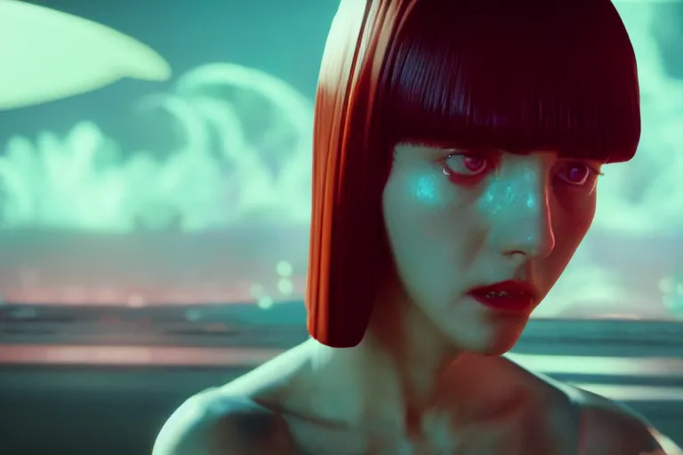 Image similar to vfx film, love death and robots, flat color profile low - key lighting award winning photography arri alexa cinematography, hyper real photorealistic cinematic, atmospheric cool colorgrade