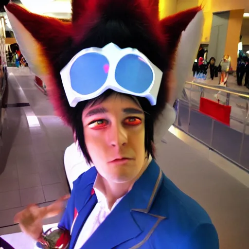 Prompt: man dresses up as space dandy and goes too an anime convention, realistic, hdr, clear image, hdd, rtx on, dynamic lighting,