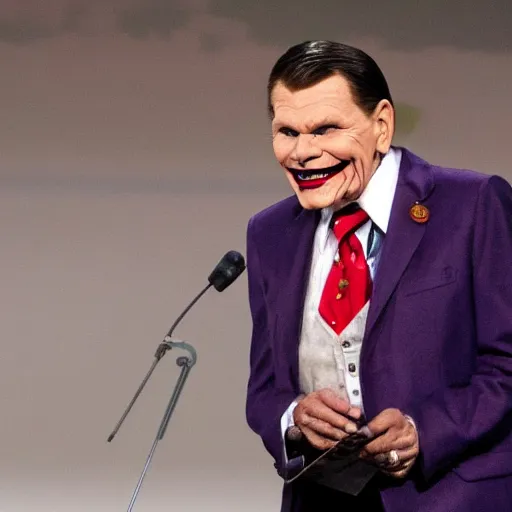 Prompt: pastor kenneth copeland cosplaying as the joker