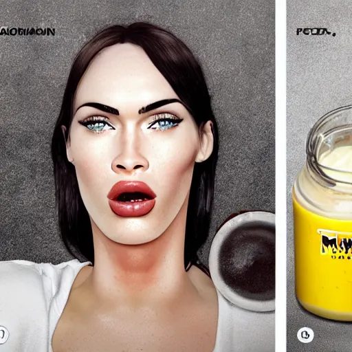 Image similar to mayonnaise in the shape of a human face, human face made out of mayonnaise, megan fox made out of mayonnaise!!!!!, professional food photography, unreal engine