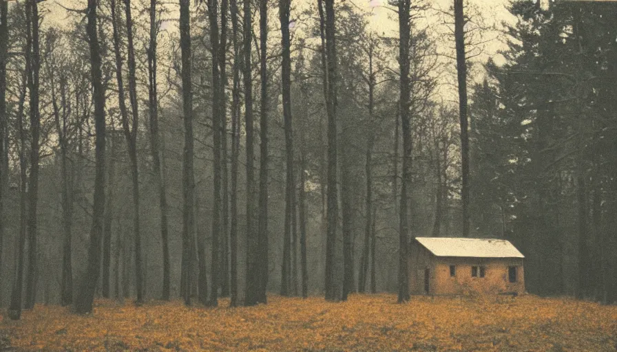 Image similar to 1 9 7 0 s movie still by andrei tarkovsky of a heavy burning french style little house in a small northern french village by night in autumn, pines forest, cinestill 8 0 0 t 3 5 mm, heavy grain, high quality, high detail, dramatic light, anamorphic, flares, by mini - dv camera