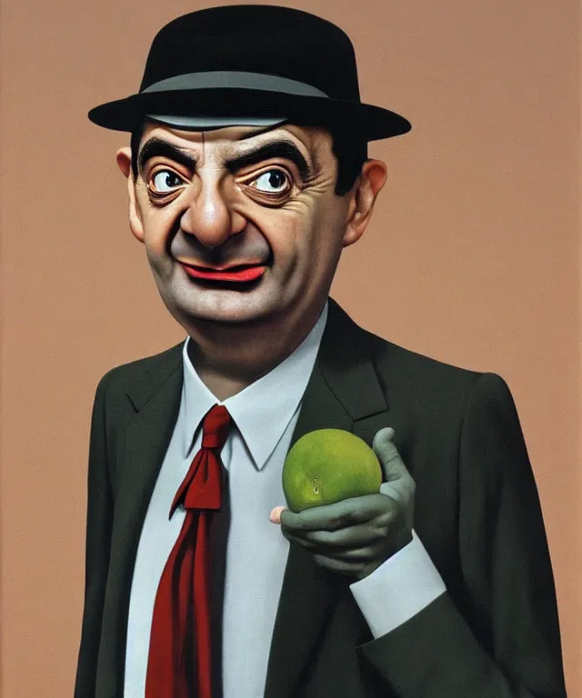 Prompt: mr bean by rene magritte