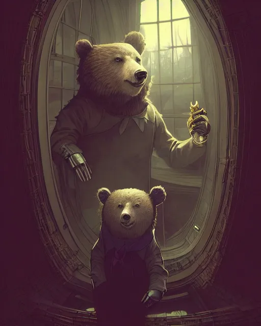 Prompt: anthropomorphic art of a detective bear inside tardis, victorian inspired clothing by artgerm, victo ngai, ryohei hase, artstation. fractal papersand books. highly detailed digital painting, smooth, global illumination, fantasy art by greg rutkowsky, karl spitzweg