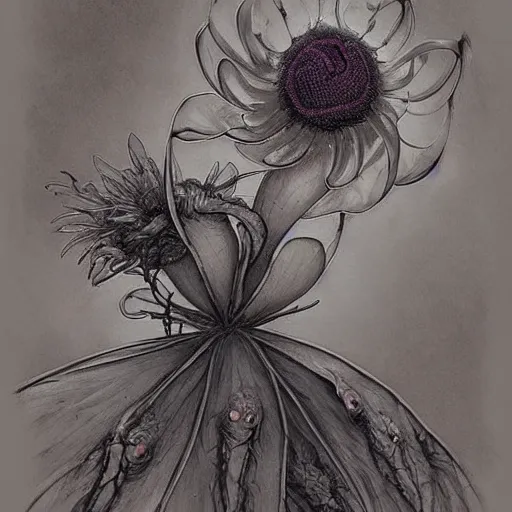 Prompt: ghastly by skottie young, by adolf hiremy - hirschl. the digital art is a beautiful & haunting work of art of a series of images that capture the delicate beauty of a flower in the process of decaying. the colors are muted & the overall effect is one of great sadness.